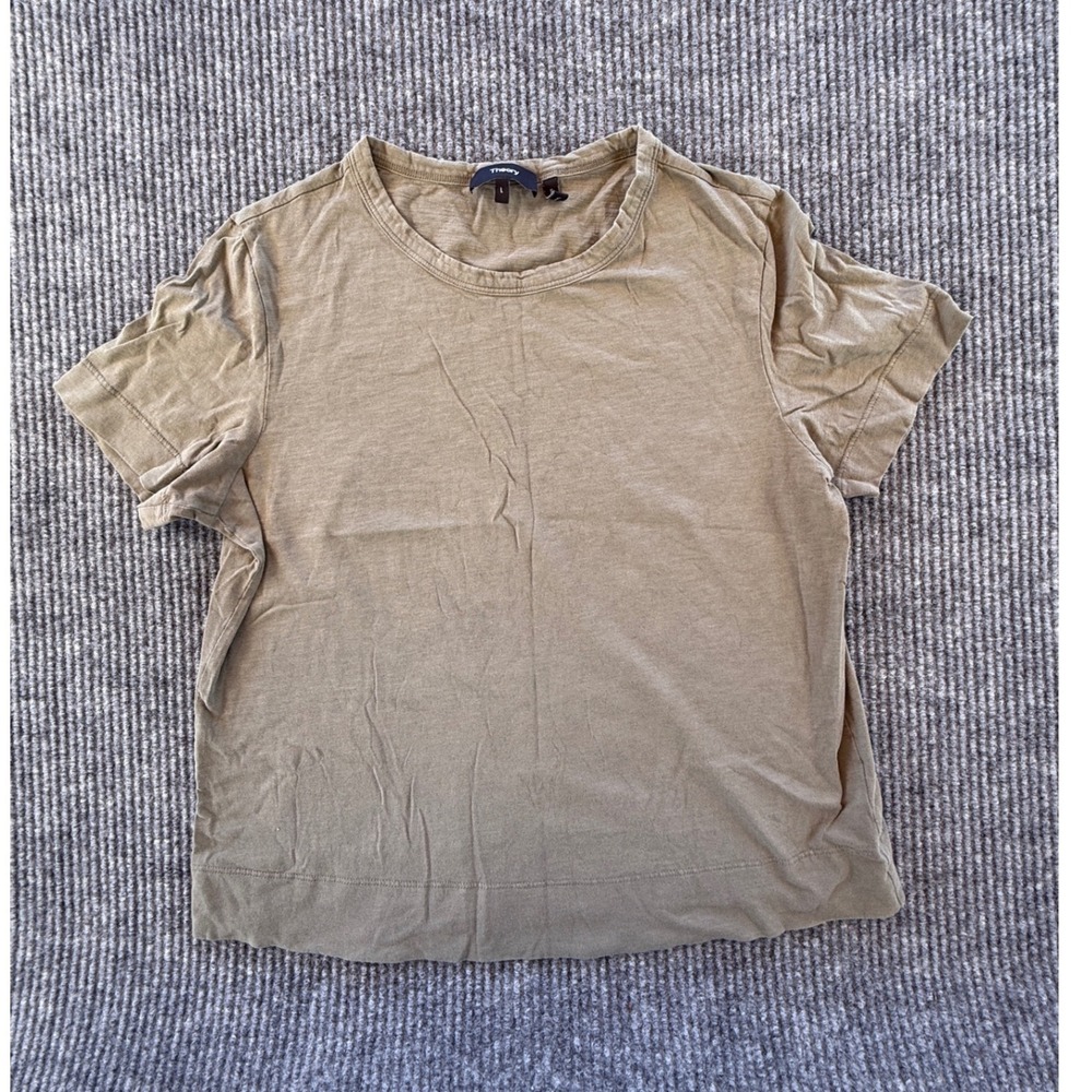 Theory Womens Olive Green Short Sleeve Crew Neck Slub Tee Size L